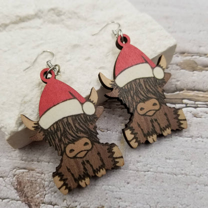 Christmas Highland Cow Earrings