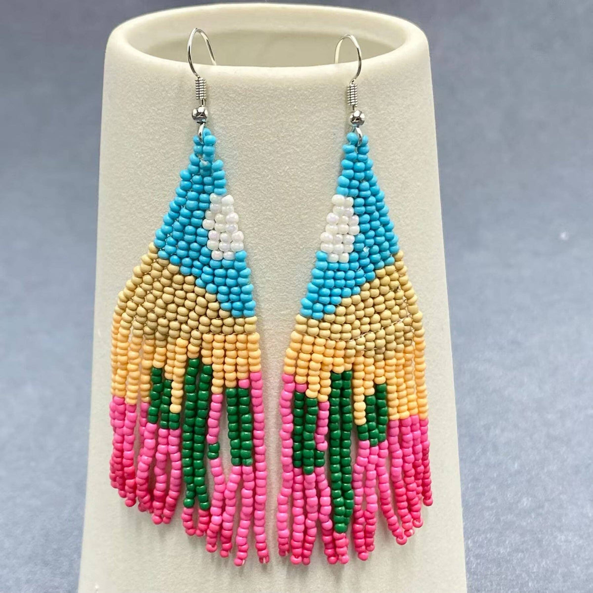 Western Style Cactus Seed Beads Fringe Earrings - SB/WJ: Colored