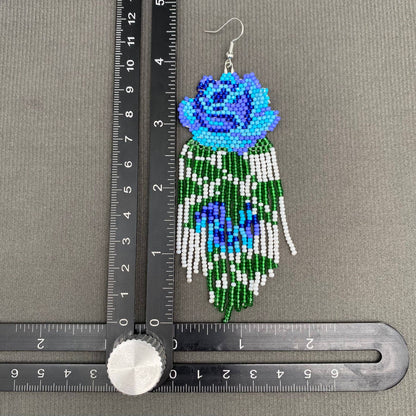 Blue Flower Handmade Seed Beads Tassel Earrings - SB
