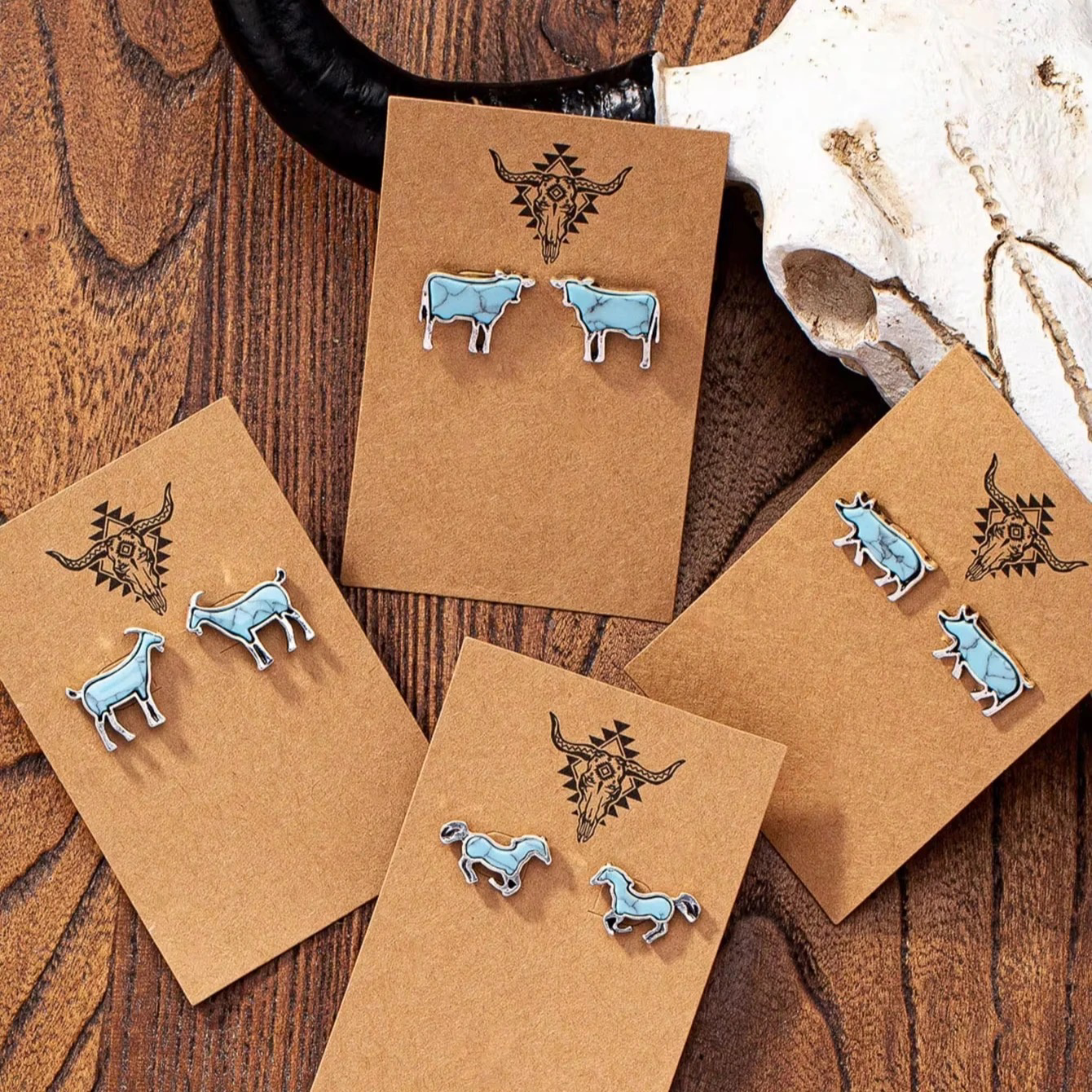 Turquoise Animals - Stud Earrings: Pig