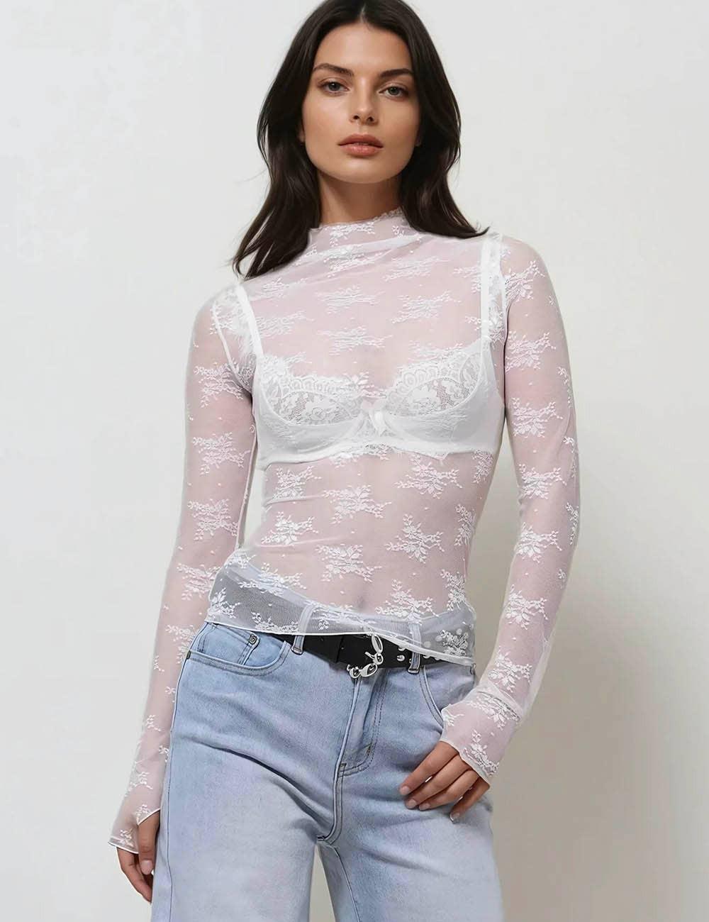 Lux Layering Floral Lace Top - White