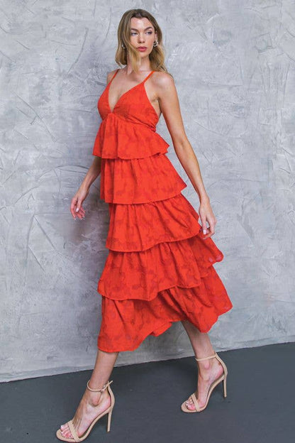 A textured woven midi dress - ID20203: TOMATO RED / MEDIUM