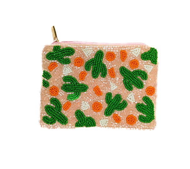Ladies Cactus Theme Beaded Coin Purse