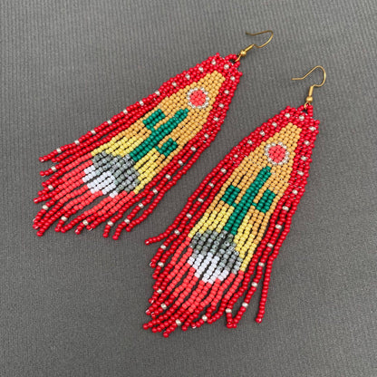 Western style Cactus Seed Beads Tassel Earrings - WJ/SB