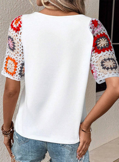Floral Crochet T Shirt