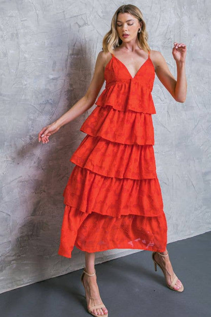 A textured woven midi dress - ID20203: TOMATO RED / MEDIUM