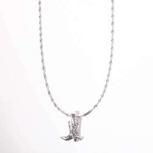 Cowboy Boot Necklace - Silver