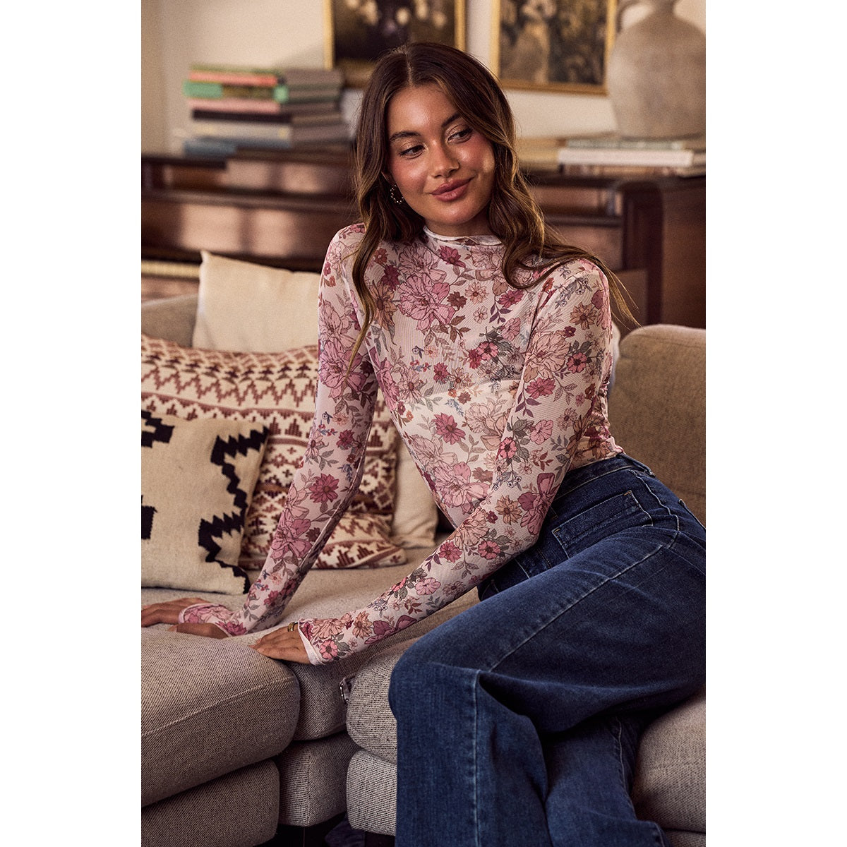 Clay Rose Mesh Top