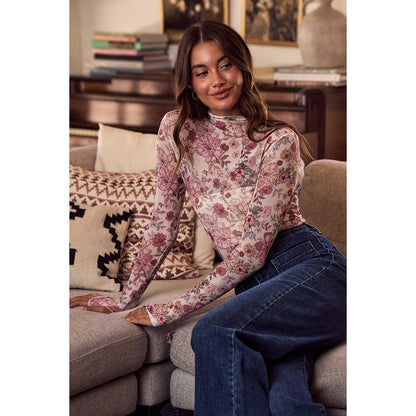 Clay Rose Mesh Top