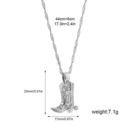 Cowboy Boot Necklace - Silver