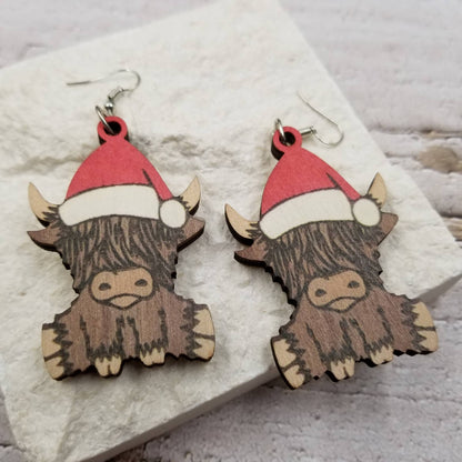 Christmas Highland Cow Earrings