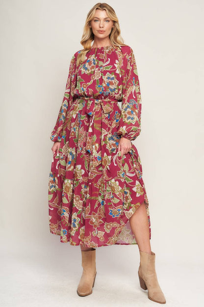 A printed woven midi dress - ID20511: MERLOT / Contemporary / M