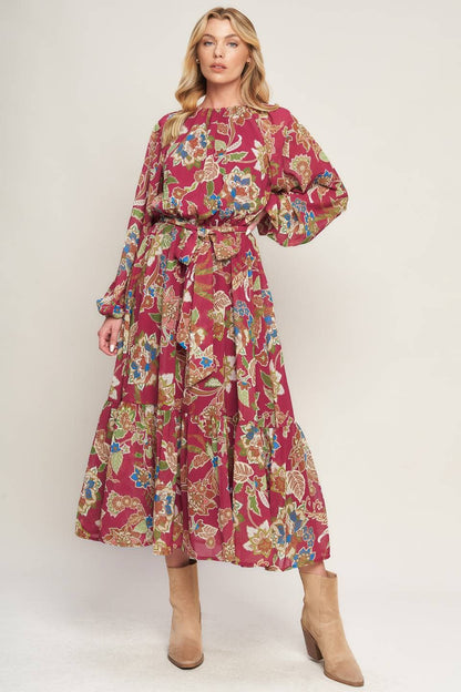 A printed woven midi dress - ID20511: MERLOT / Contemporary / M