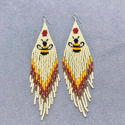 Bee Pattern Seed Beads Tassel Earrings - SB