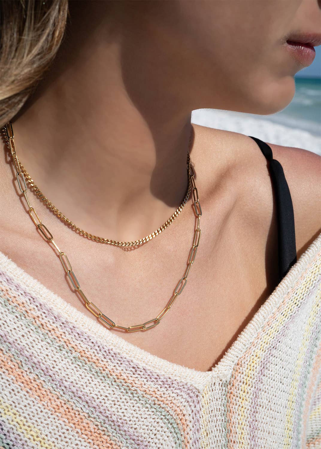 Layered Horizon Paperclip Necklace