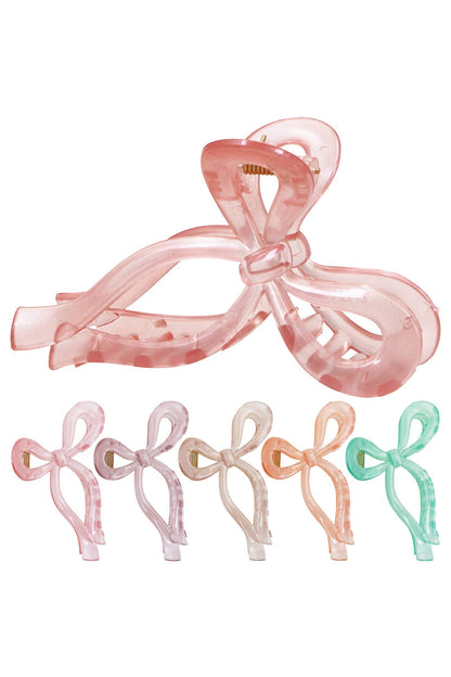 Pastel Jelly Clear Wavy Ribbon Bow Hair Claw: ASSORTED / ONE SIZE
