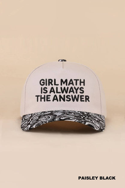 Girl Math Is Always The Answer Two Tone Snapback Hat: COW / 1(ONE SIZE)