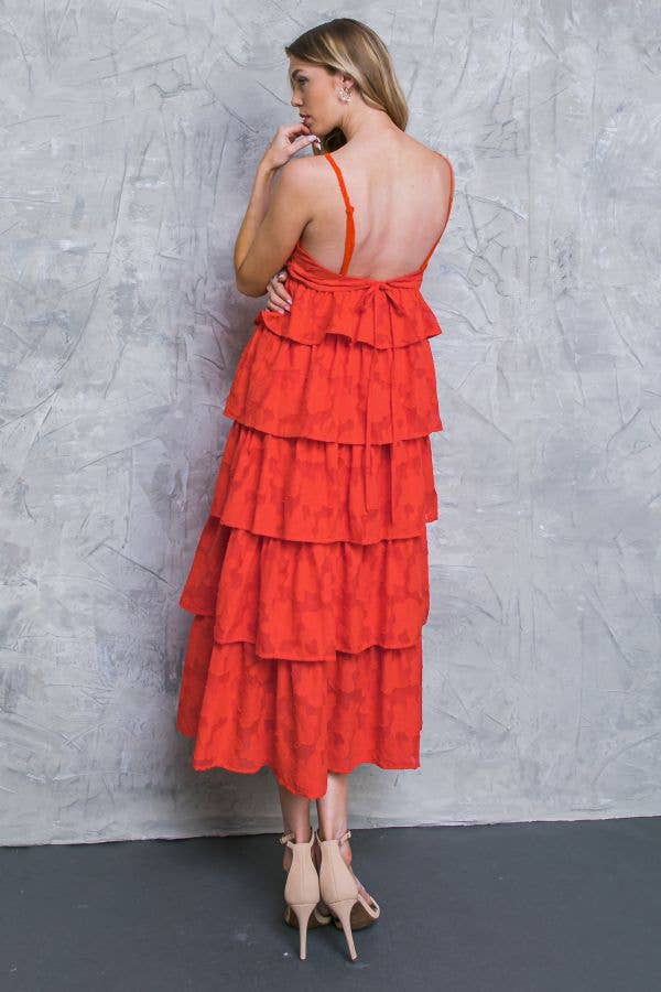 A textured woven midi dress - ID20203: TOMATO RED / MEDIUM