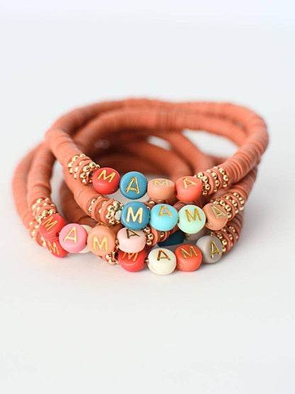 Multi-Colored MAMA Stretch Bracelet – Rust Red