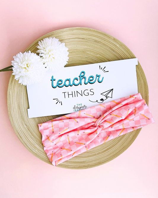 Teacher Twist Headband | Pencil Pink Fabric Headband