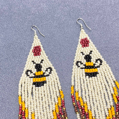 Bee Pattern Seed Beads Tassel Earrings - SB