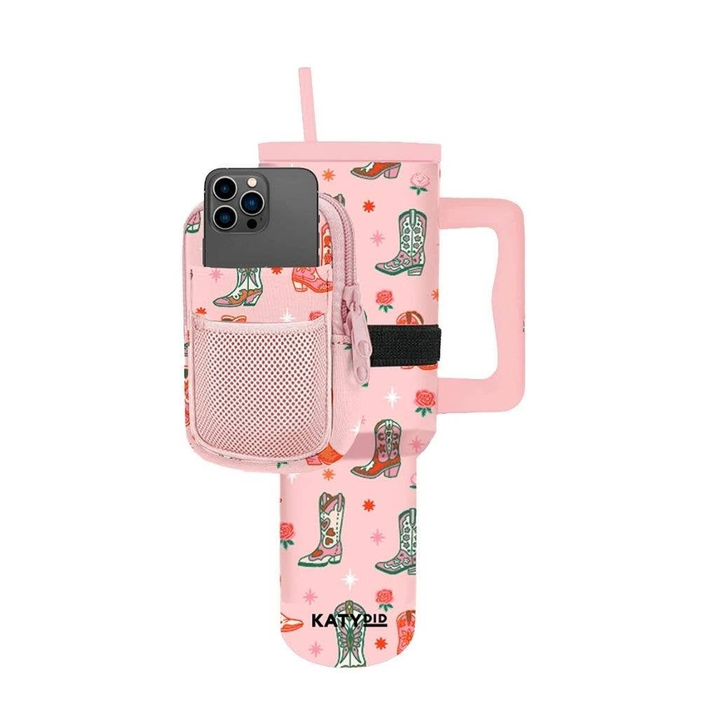 Boots & Roses Tumbler Zipper Pouch: Light Pink