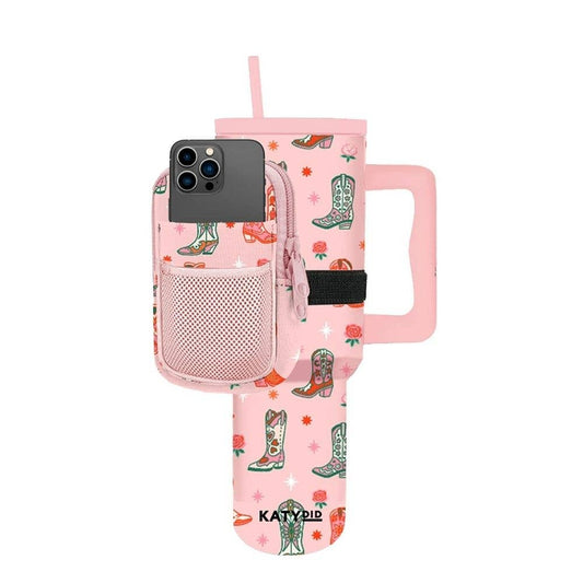 Boots & Roses Tumbler Zipper Pouch: Light Pink