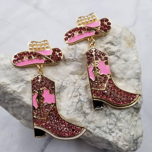 Cowgirl Boot Earrings - Pink