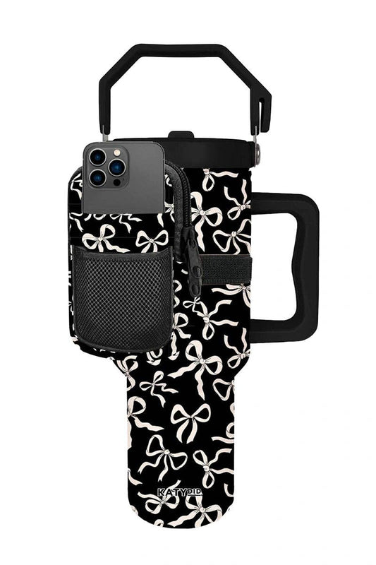 Black & White Bows Bag for Tumbler: Black