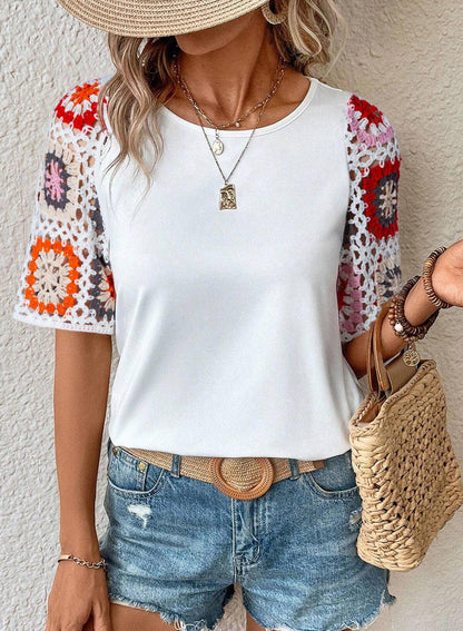Floral Crochet T Shirt