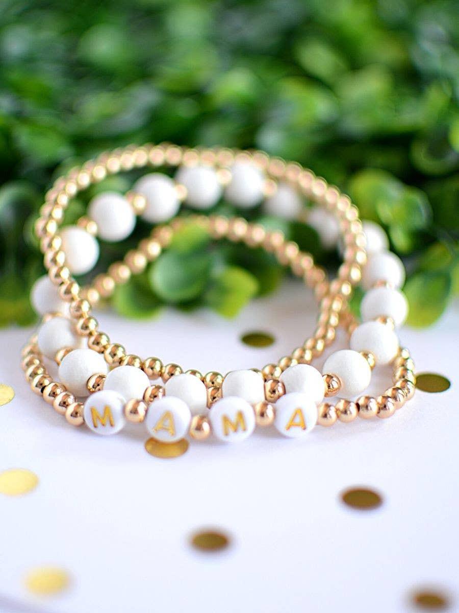 Mama Cream and Gold Stretch Bracelet Set