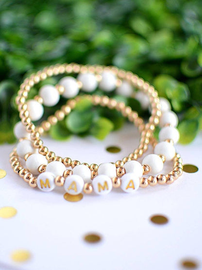 Mama Cream and Gold Stretch Bracelet Set