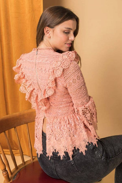 A LACE TOP-BIT1244: MAUVE / SMALL