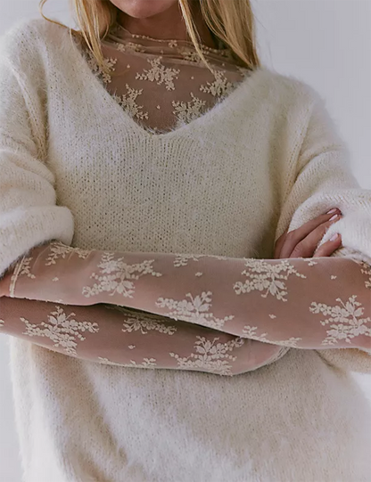 Lux Layering Floral Lace Top - White