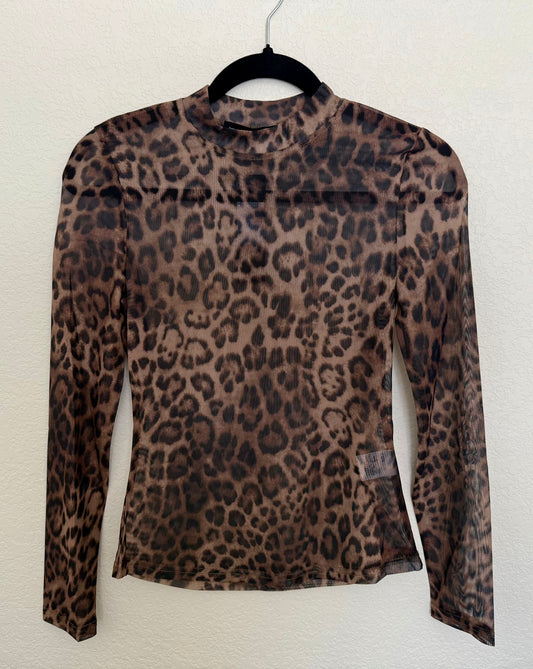 Sassy Leopard Long Sleeve Mesh Top