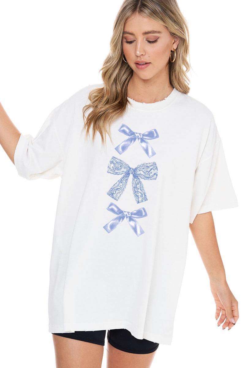 Coquete Ribbon Lace Bows Oversized Graphic Top