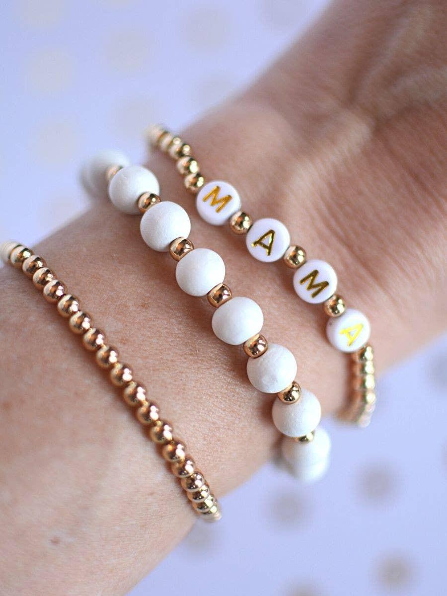 Mama Cream and Gold Stretch Bracelet Set