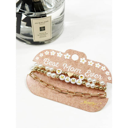 Pearl Beaded and Chain Mama Gold Bracelet: PEARL/GOLD / ONE(12)