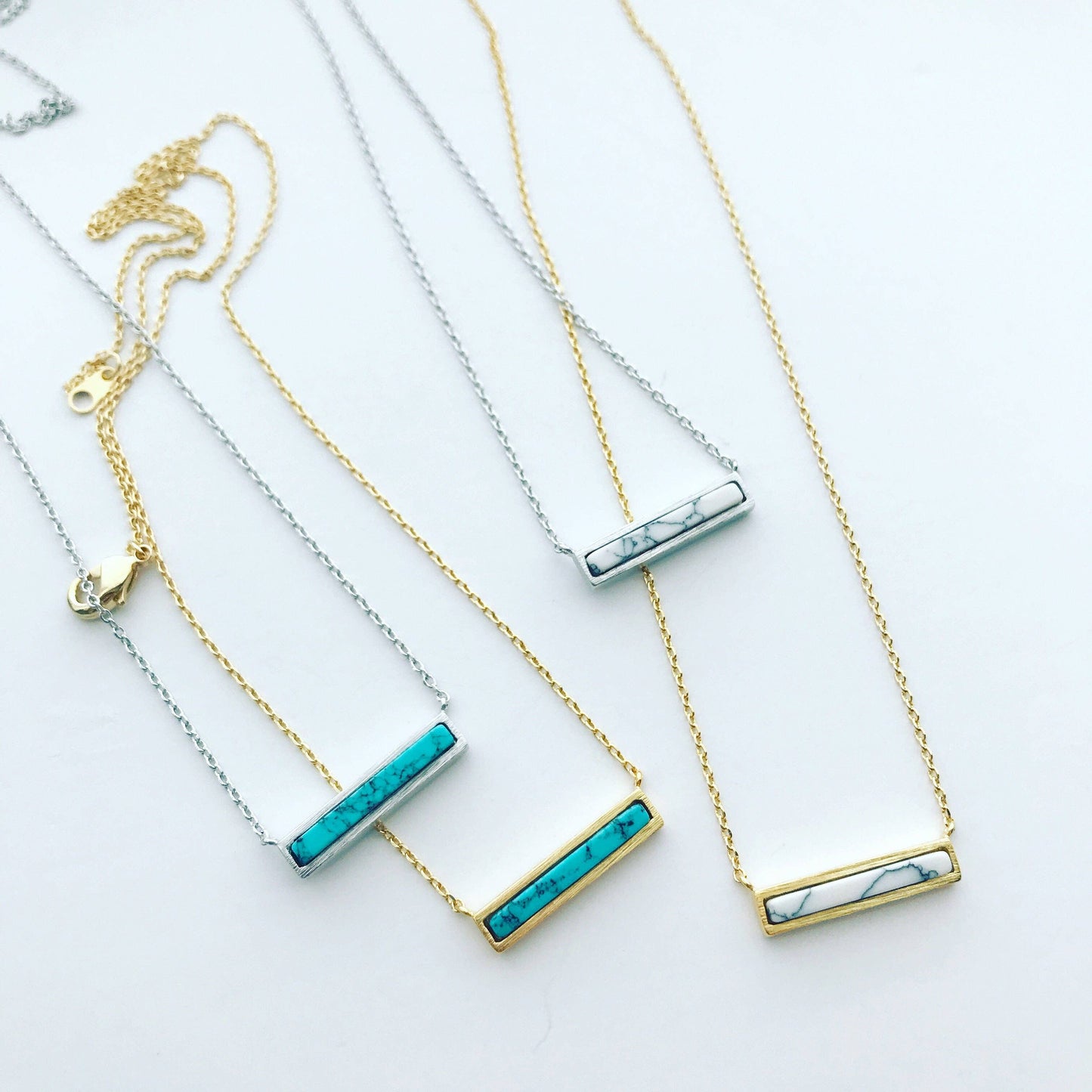 Bar Gemstone Necklace: Silver/TQ