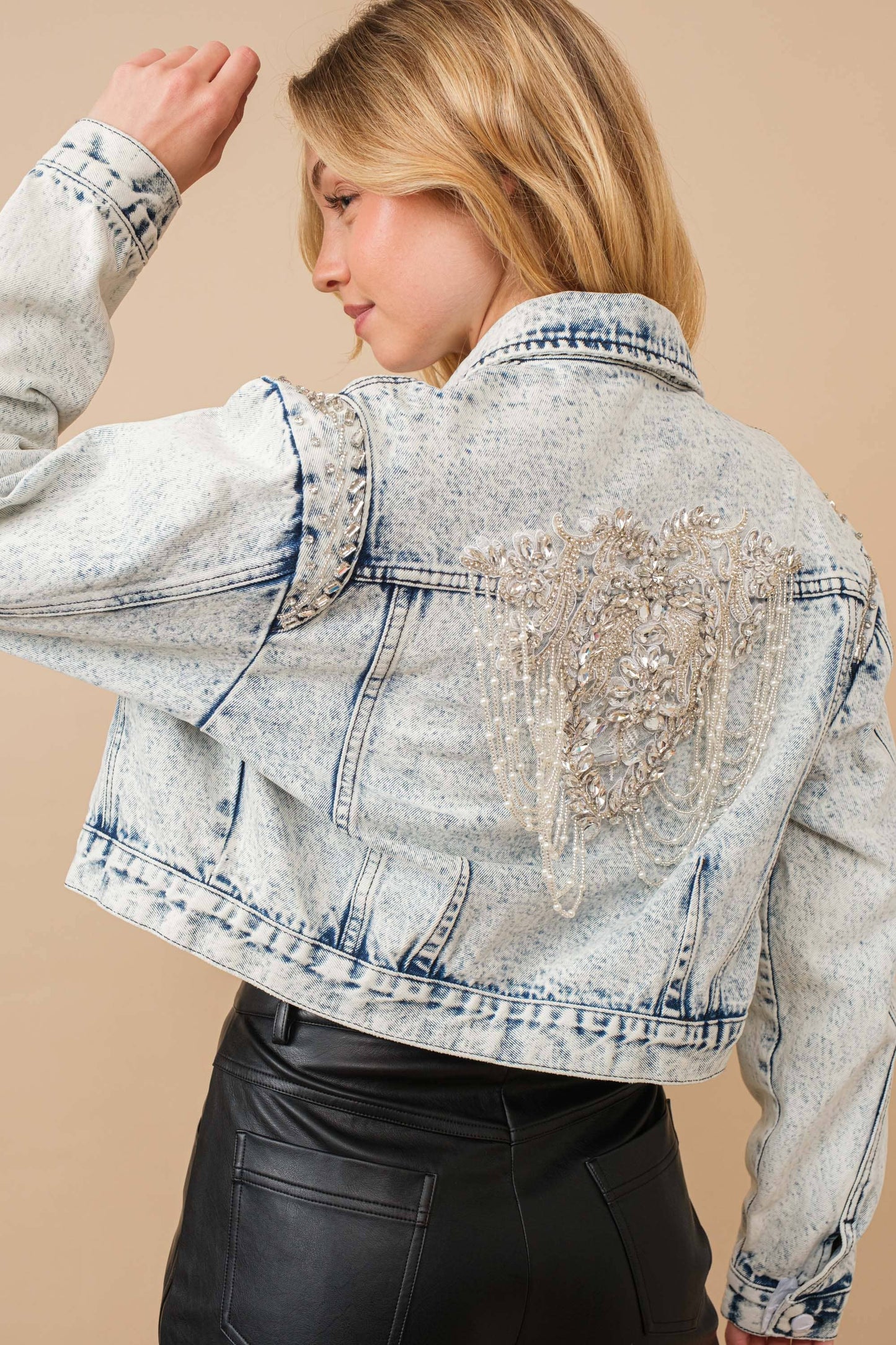 Acid Washed Beaded Denim Jacket