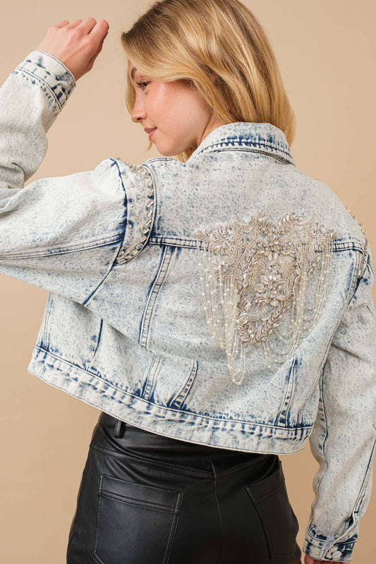 Acid Washed Beaded Denim Jacket