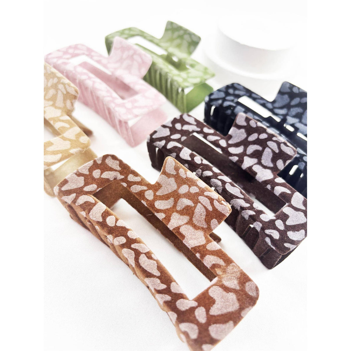 Leopard Flocked Velvet Rectangle Claw Clip: MIX COLOR / ONE(12)