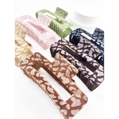 Leopard Flocked Velvet Rectangle Claw Clip: MIX COLOR / ONE(12)