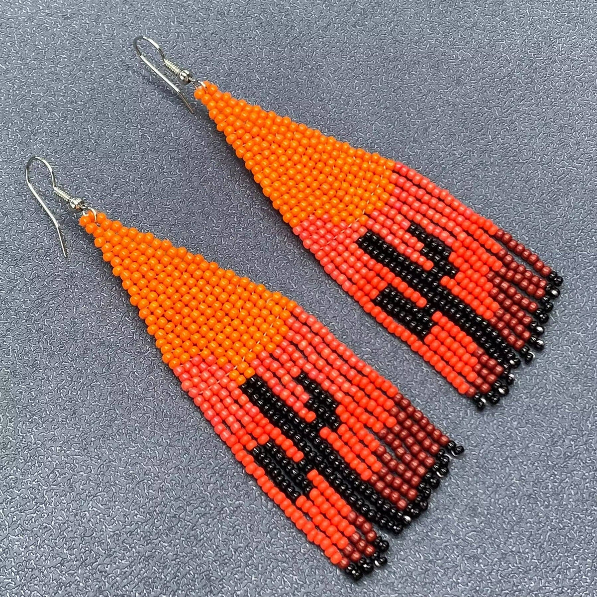 Western Style Cactus Seed Beads Fringe Earrings - SB/WJ: Colored