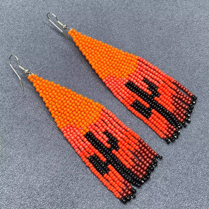 Western Style Cactus Seed Beads Fringe Earrings - SB/WJ: Colored