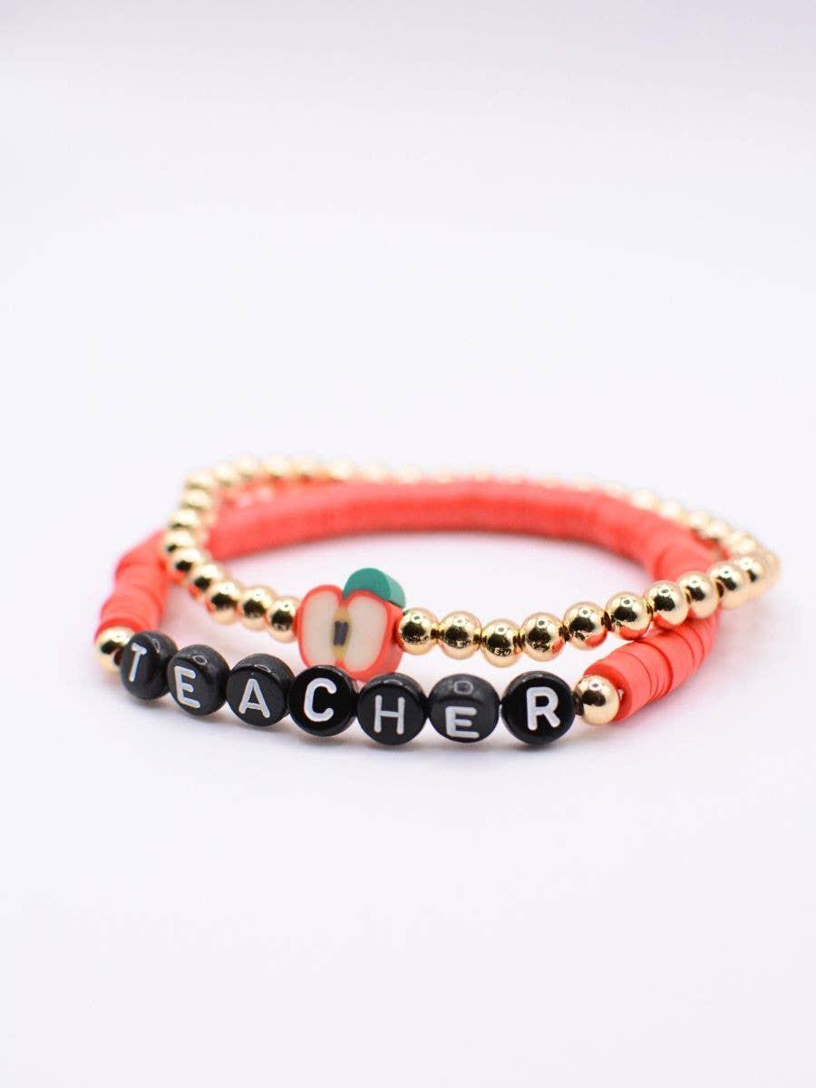 Red Teacher Bracelet Set