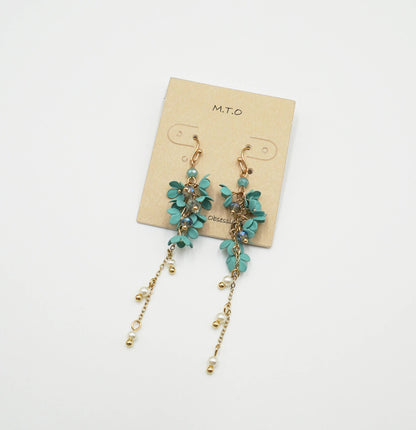 Teal Floral Dangle Earrings