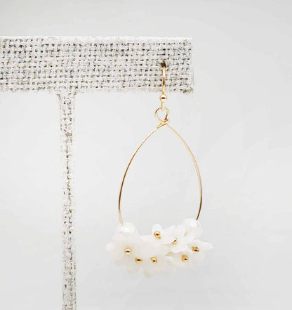 White Sequin Blossom Teardrop Hoop Earring