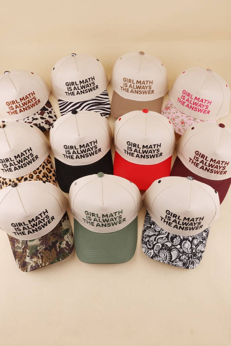 Girl Math Is Always The Answer Two Tone Snapback Hat: COW / 1(ONE SIZE)