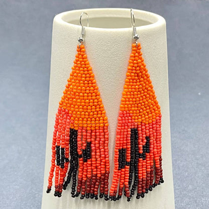 Western Style Cactus Seed Beads Fringe Earrings - SB/WJ: Colored